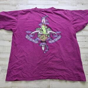 Vtg Y2K Gecko Hawaii Surf Pink Graphic Tee - Distressed - Men's XL T-Shirt